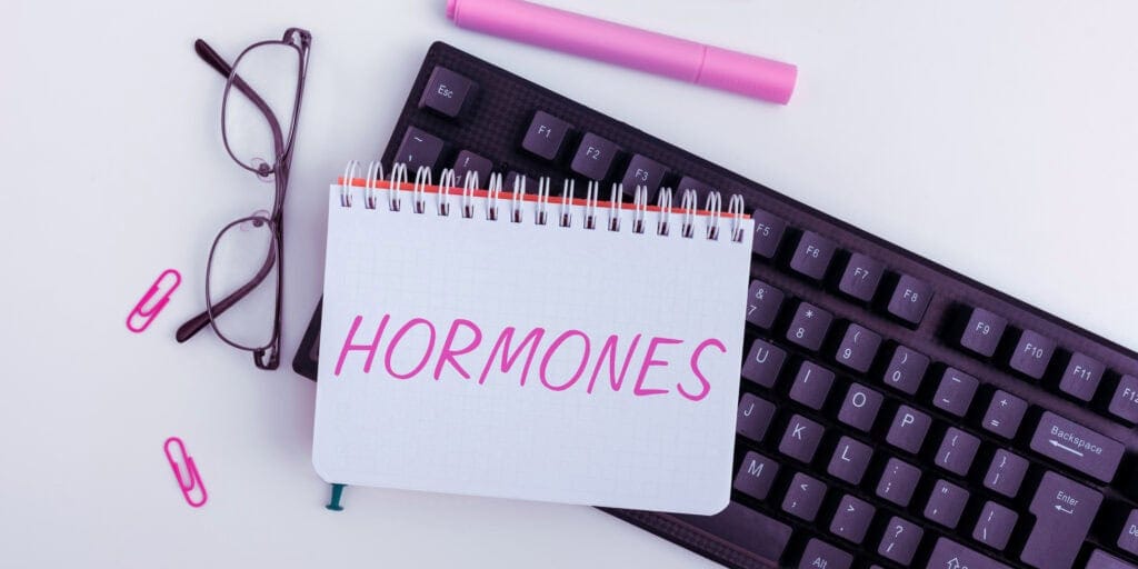 Notepad with the word Hormones written on it.