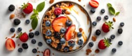Bowl with probiotic-rich yogurt, berries and granola